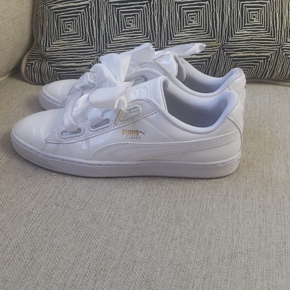 puma patent basket heart sneaker in white